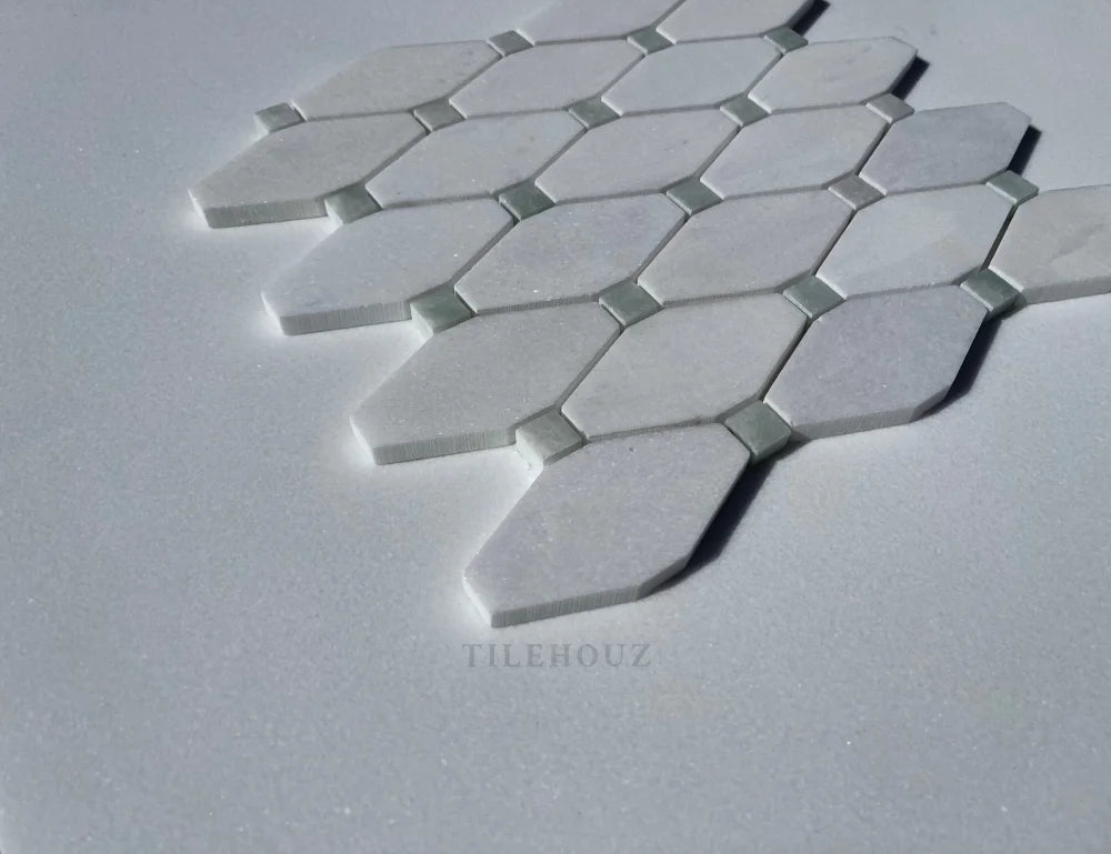 Thassos white marble octave mosaic with Ming green dots for wall & ceiling tiles by Tilehouz