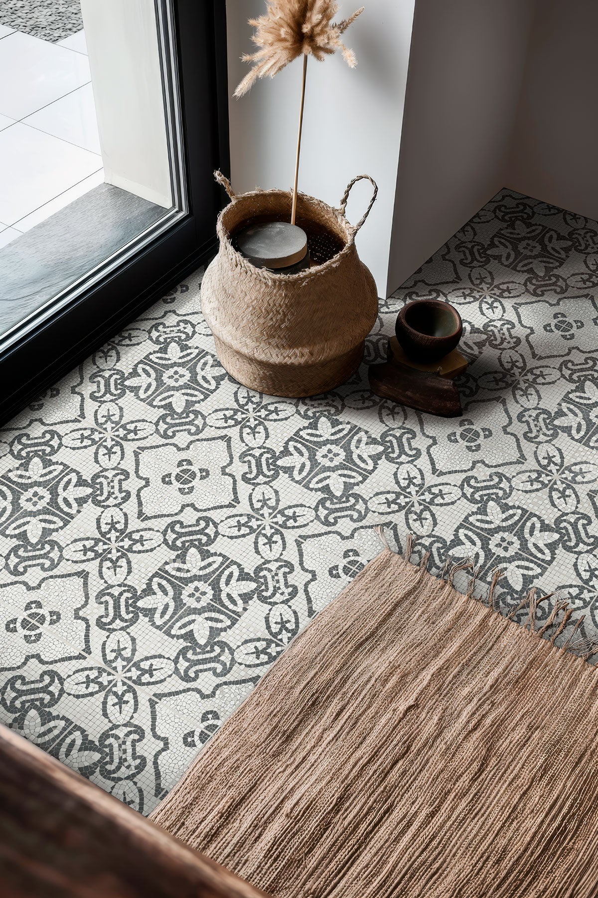 Trastevere 8x8 Deco Encaustic Porcelain Tile with gray pattern for wall and ceiling spaces