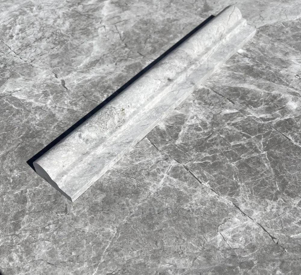 Tilehouz Tundra Gray Marble 2x12 OG-1 single-step chair rail, polished and honed