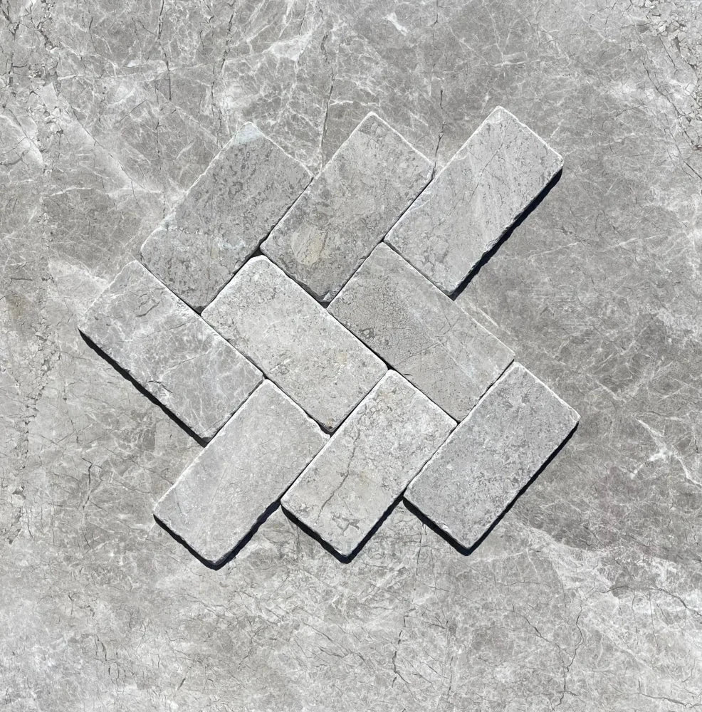 Tundra Gray Marble 3x6 Tumbled Tile set of 8 for wall & ceiling Tilehouz