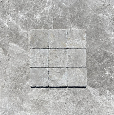 Tundra Gray Marble 4X4 Tumbled Tile