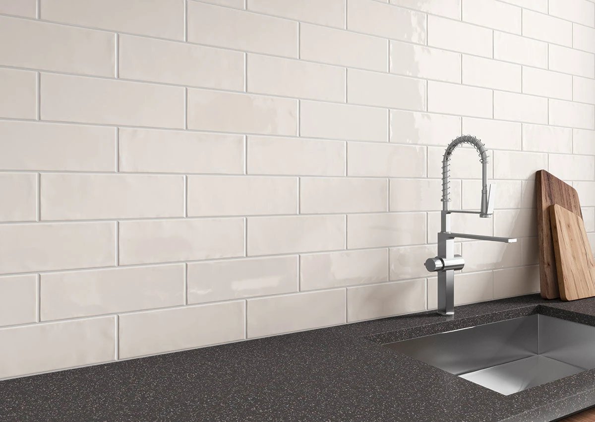URBANO Crema 4x12 glossy ceramic wall tile; cream subway-style backsplash