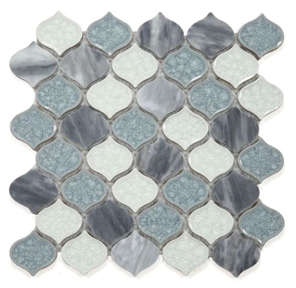 Van Gogh Beach crackle glass mosaic tile sheet in blue-gray 11x11 by Tilehouz