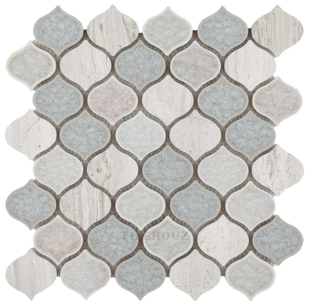 Van Gogh Flare crackle glass mosaic tile sheet 11x11 in grey and white by Tilehouz