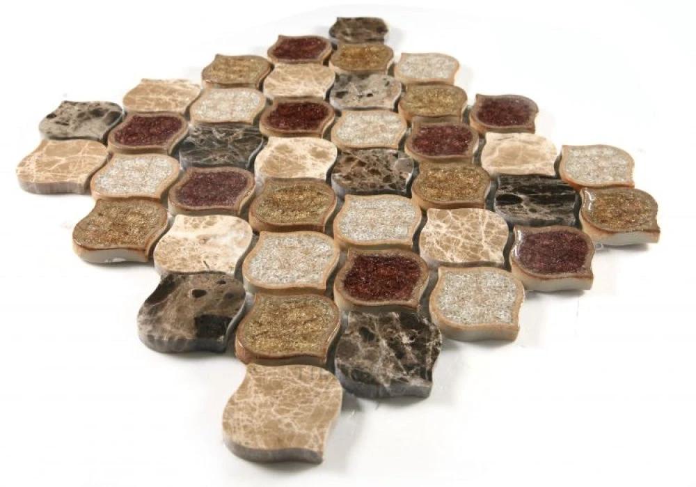 Van Gogh Princess crackle glass mosaic tile sheet, 11x11 in, Tilehouz, multi-color.