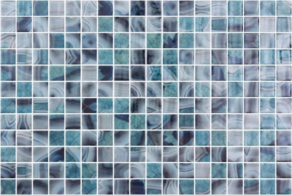 Vanguard Borneo glass mosaic tile; blue teal square tiles, 12.25x18.5 inches