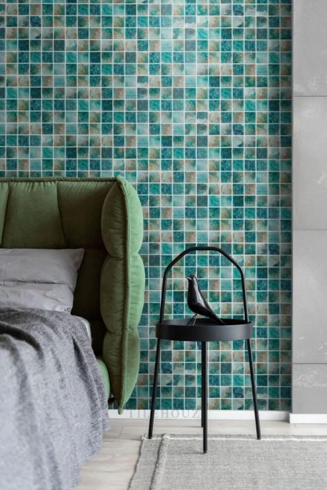 Vanguard Penta Green 12.25 x 12.25 square glass mosaic wall tile by Tilehouz