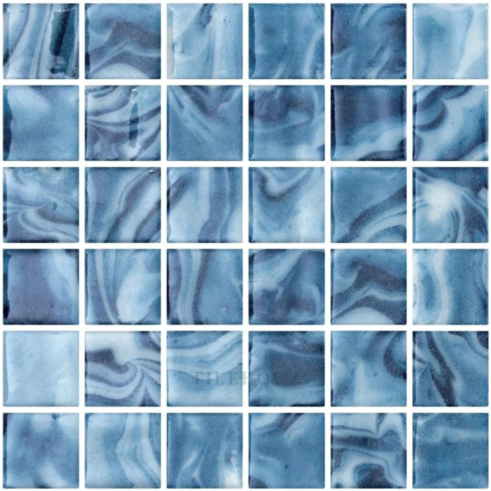Glass mosaic tile Vanguard Penta Navagio 12.25 x 12.25 blue marbled pattern Tilehouz