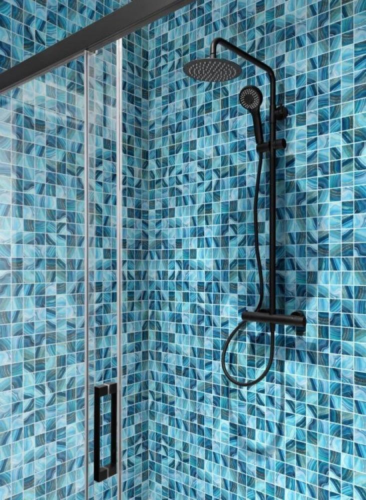 Glass mosaic tile Vanguard Penta Onyx Blue, 12.25 x 12.25 in, blue square wall & ceiling tile by Tilehouz