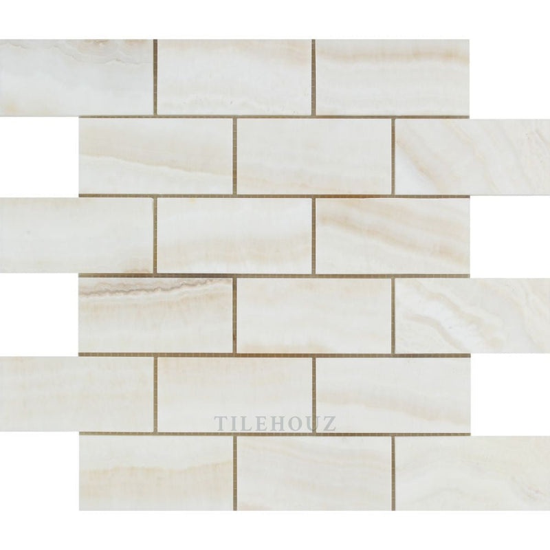 2 X 4 Polished White Onyx Brick Mosaic Tile - (Vein-Cut) Tiles