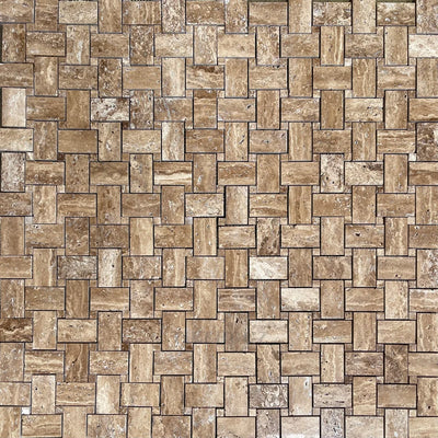 Wood Look Travertine Vein-Cut 1X2 Basketweave Mosaic