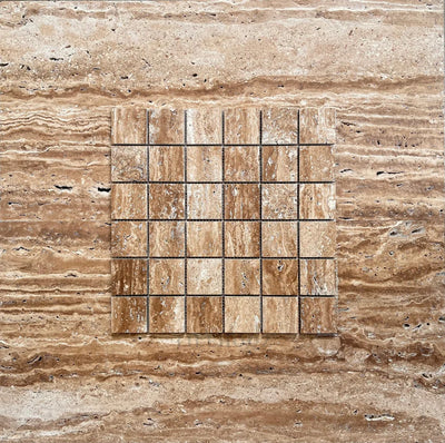Wood Look Travertine Vein-Cut 2X2 Square Mosaic