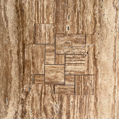 Wood Look Travertine Vein-Cut Opus Mini-Pattern Mosaic