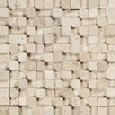 1 X Split-Faced Ivory Travertine 3-D Mosaic Tile Tiles