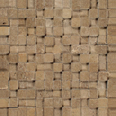 1 X Split-Faced Noce Travertine 3-D Mosaic Tile Tiles