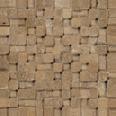 1 X Split-Faced Noce Travertine 3-D Mosaic Tile Tiles