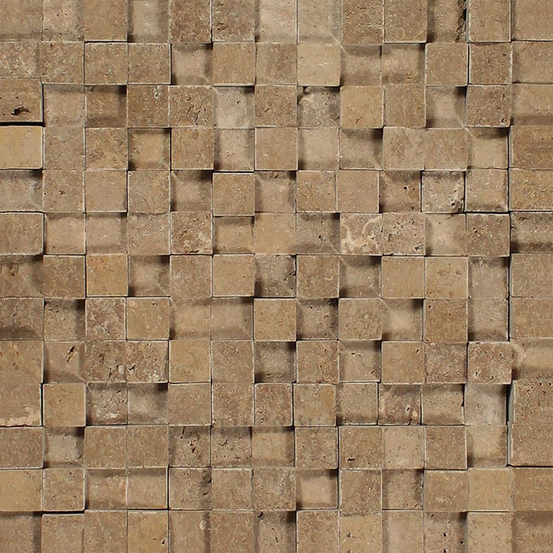 1 X Split-Faced Noce Travertine 3-D Mosaic Tile Tiles