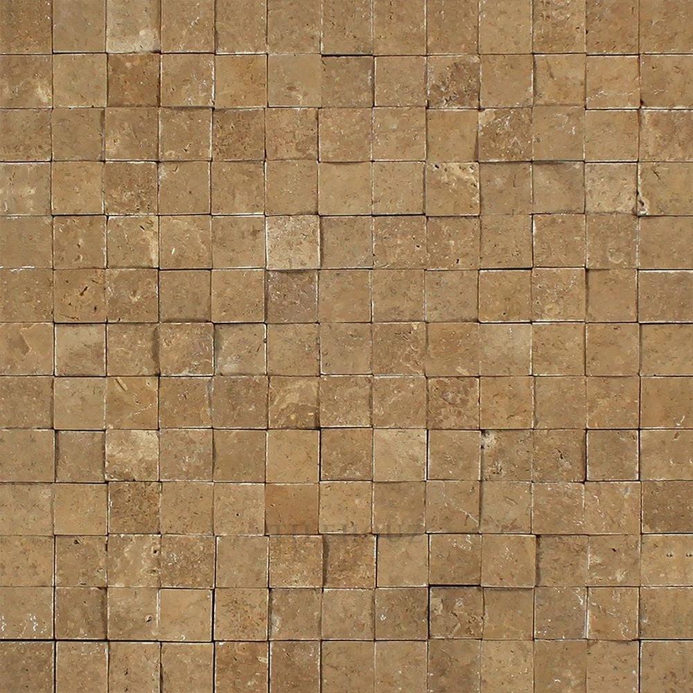 1x1 split-faced Noce travertine mosaic tile for walls and ceilings