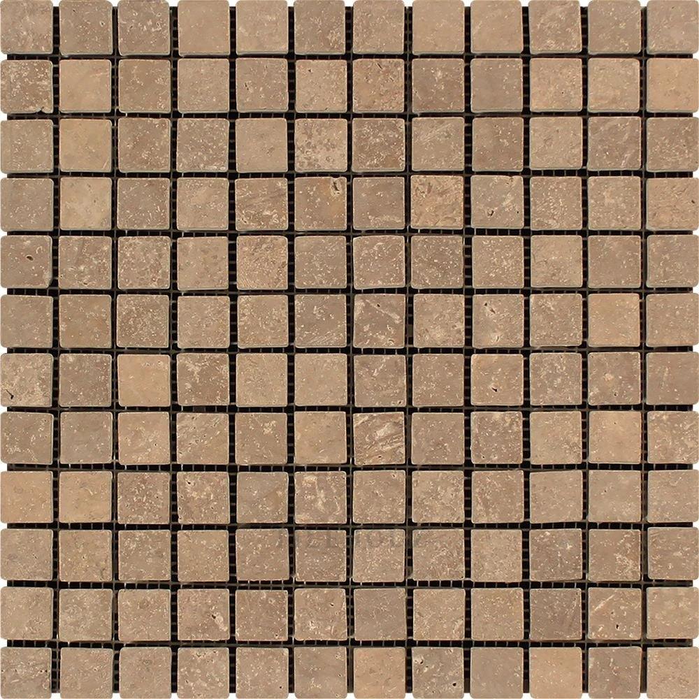 1x1 Noce travertine mosaic tile sheet, beige-brown wall tile