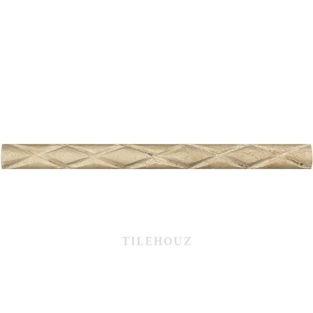 1x12 Honed Ivory Travertine Diamond Rope Liner Tile by Tilehouz