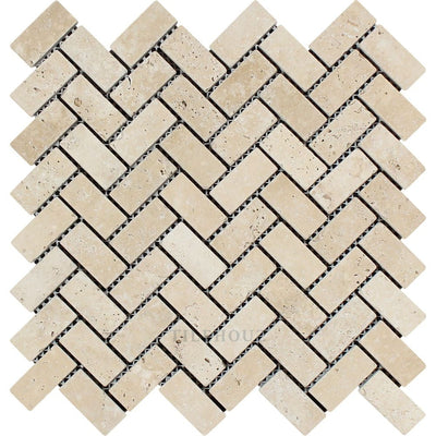 1 X 2 Tumbled Ivory Travertine Herringbone Mosaic Tile Tiles
