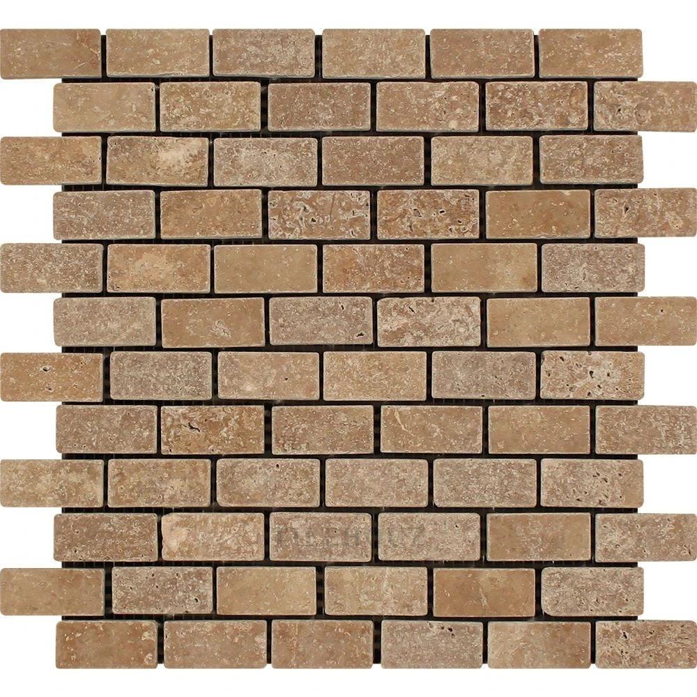 1x2 Tumbled Noce Travertine Brick Mosaic Tile by Tilehouz for walls