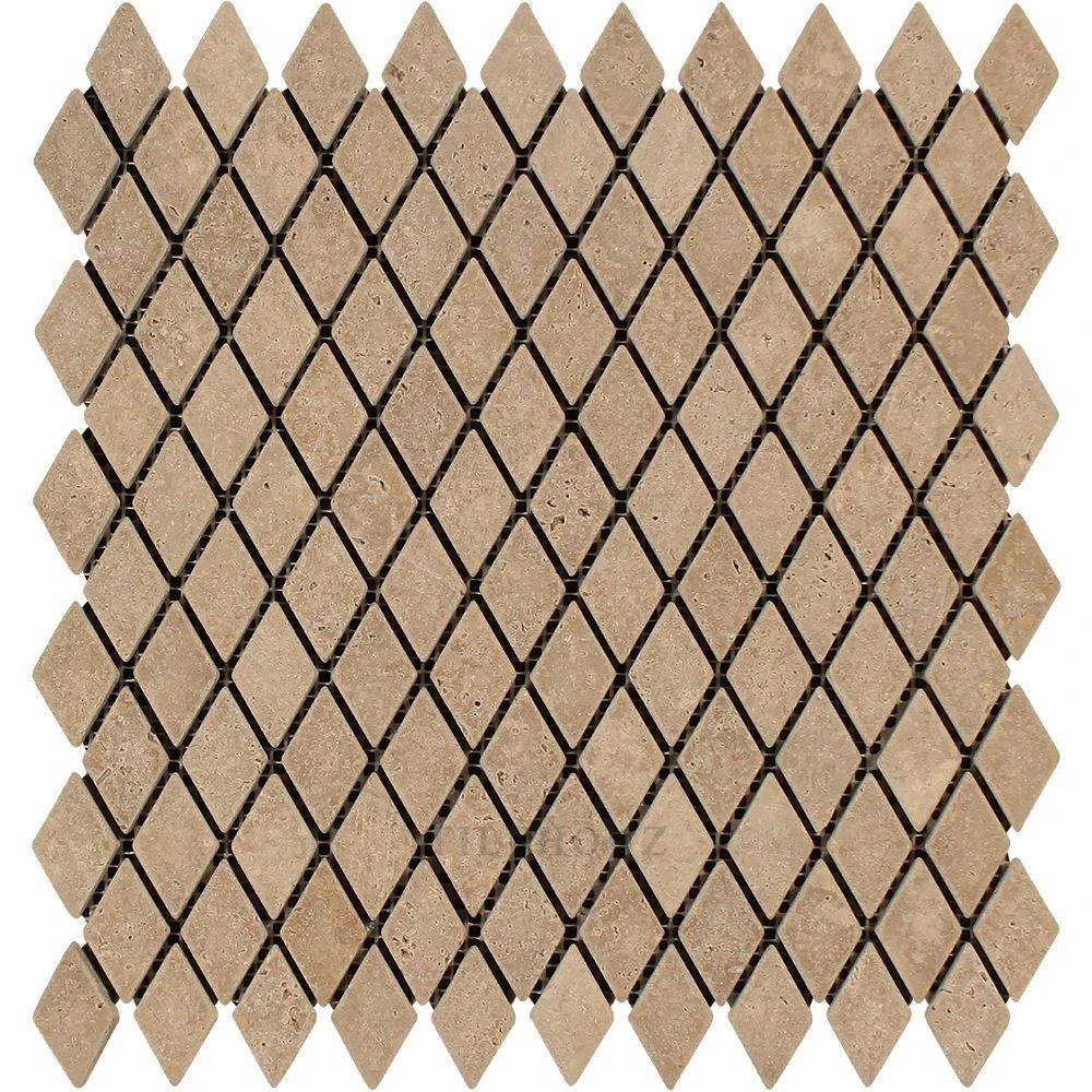 Travertine 1x2 Diamond Mosaic Tile in Noce, tumbled