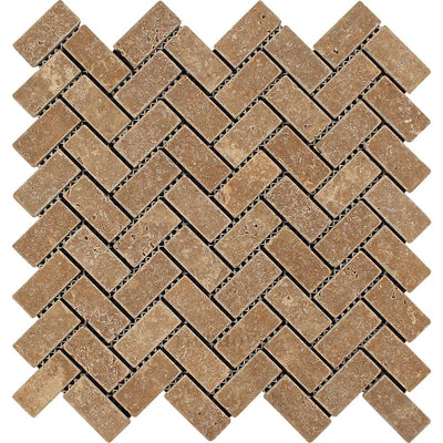 1 X 2 Tumbled Noce Travertine Herringbone Mosaic Tile Tiles