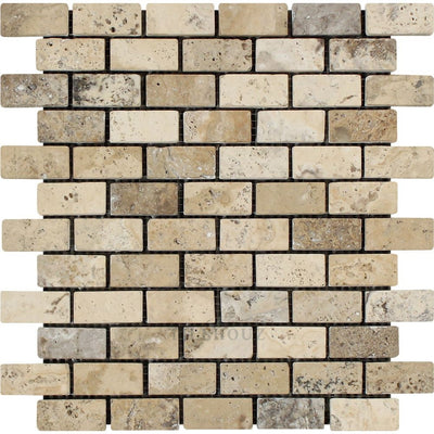 1 X 2 Tumbled Philadelphia Travertine Brick Mosaic Tile Tiles