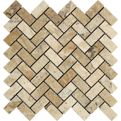 1 X 2 Tumbled Philadelphia Travertine Herringbone Mosaic Tile Tiles