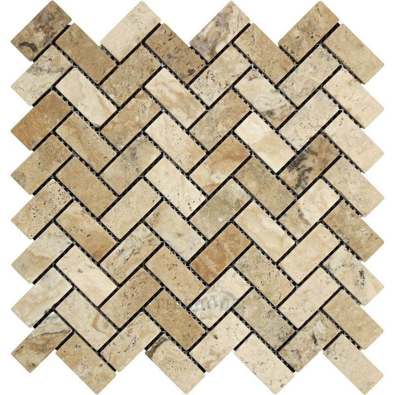 1 X 2 Tumbled Philadelphia Travertine Herringbone Mosaic Tile Tiles