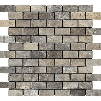 2 X Tumbled Silver Travertine Brick Mosaic Tile Tiles