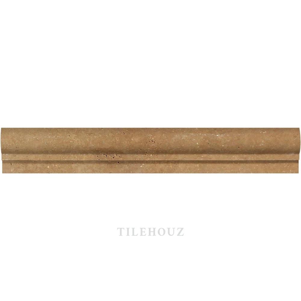 2x12 honed Noce travertine single-step chair rail trim by Tilehouz