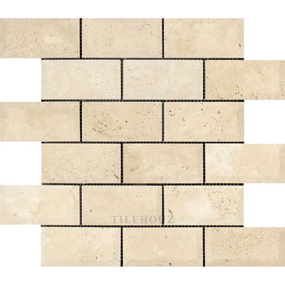 2 X 4 Honed Ivory Travertine Deep-Beveled Brick Mosaic Tile Tiles
