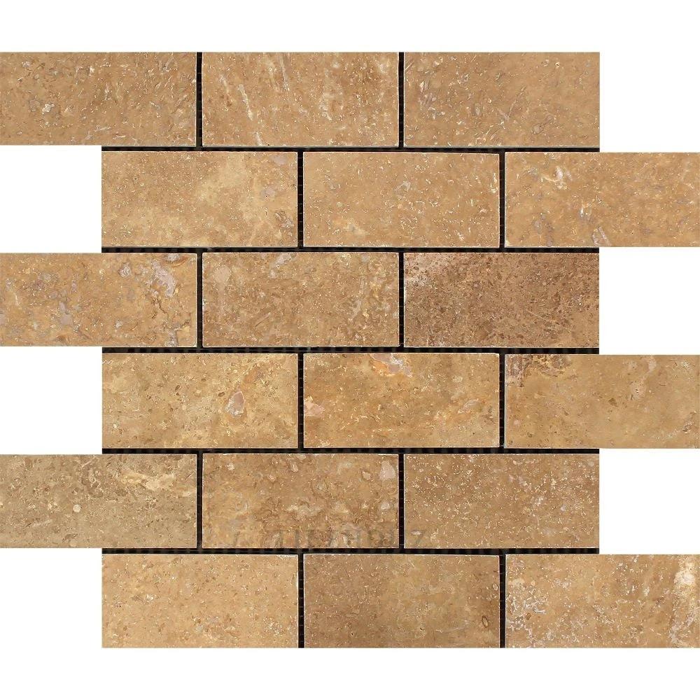 2 x 4 honed Noce travertine brick mosaic tile for walls