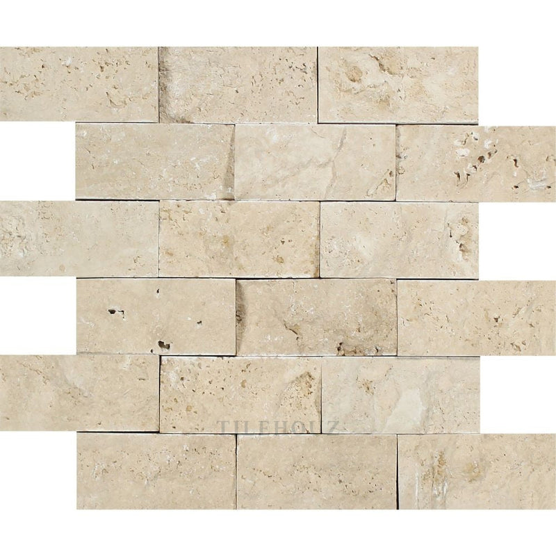 2 X 4 Split-Faced Ivory Travertine Brick Mosaic Tile Tiles