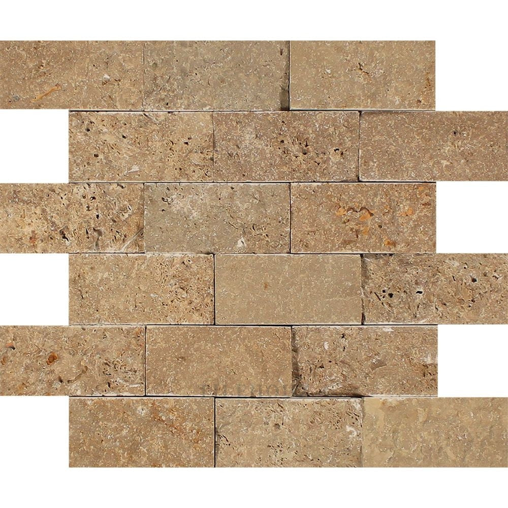 2x4 Split-faced Noce Travertine Brick Mosaic Tile beige-toned wall tile