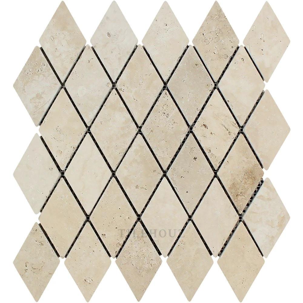 Travertine diamond mosaic tile sheet, ivory, tumbled finish, 2x4, Tilehouz wall & ceiling tile
