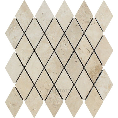 2 X 4 Tumbled Ivory Travertine Diamond Mosaic Tile Tiles