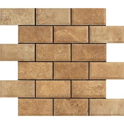 2 X 4 Tumbled Noce Travertine Deep-Beveled Brick Mosaic Tile Tiles