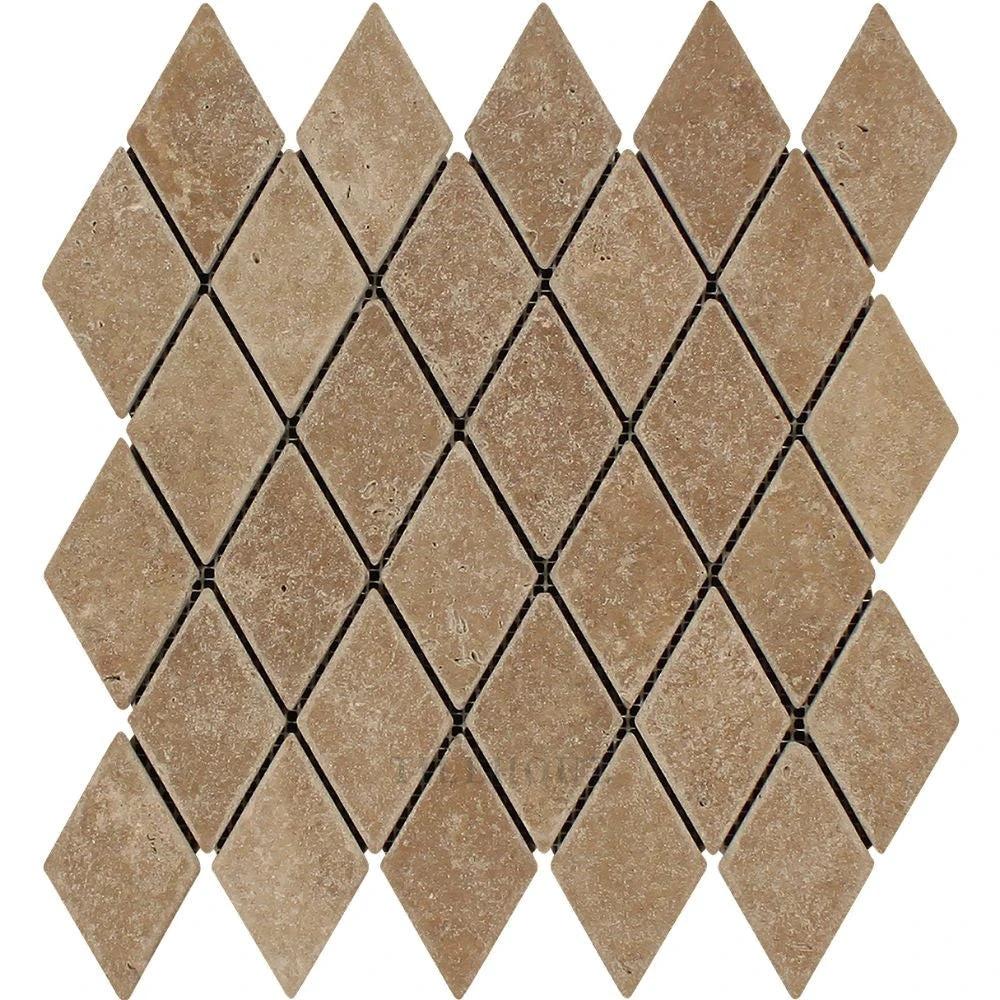Travertine diamond mosaic tile sheet, 2x4 in, tumbled Noce color for wall and ceiling use