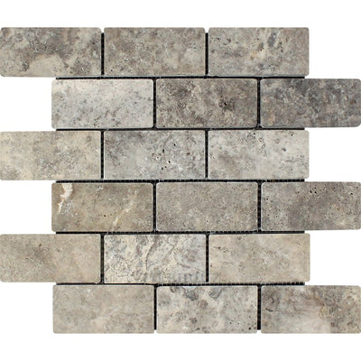 2 X 4 Tumbled Silver Travertine Brick Mosaic Tile Tiles