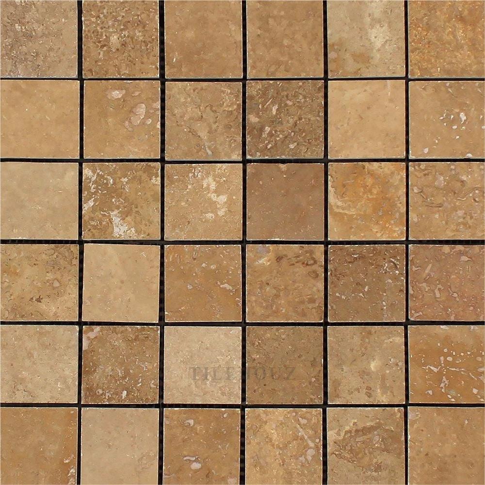 Tilehouz 2x2 honed Noce travertine mosaic tile for walls