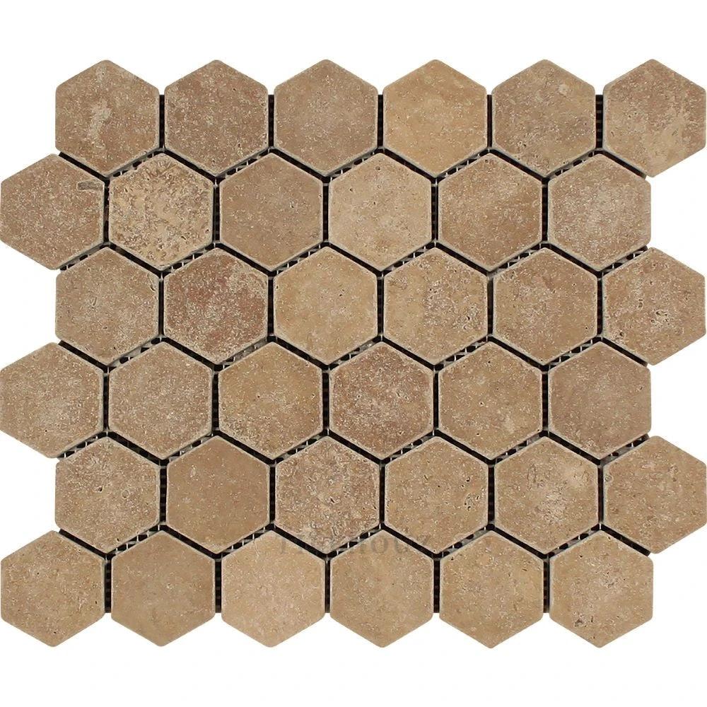 2x2 Tumbled Noce Travertine Hexagon Mosaic Tile by Tilehouz, wall & ceiling tile
