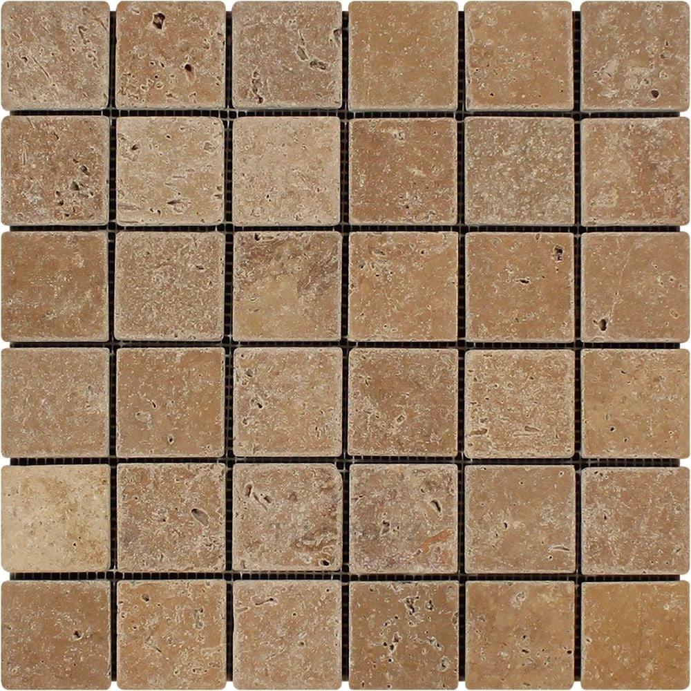 Travertine mosaic tile sheet, 2x2, tumbled Noce, for walls