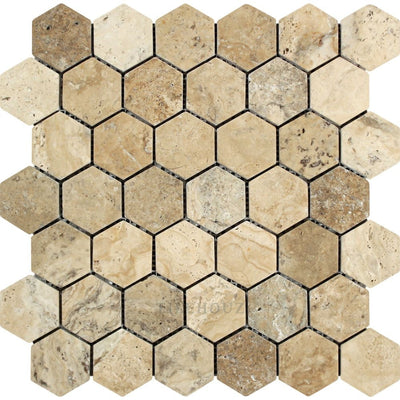 2 X Tumbled Philadelphia Travertine Hexagon Mosaic Tile Tiles
