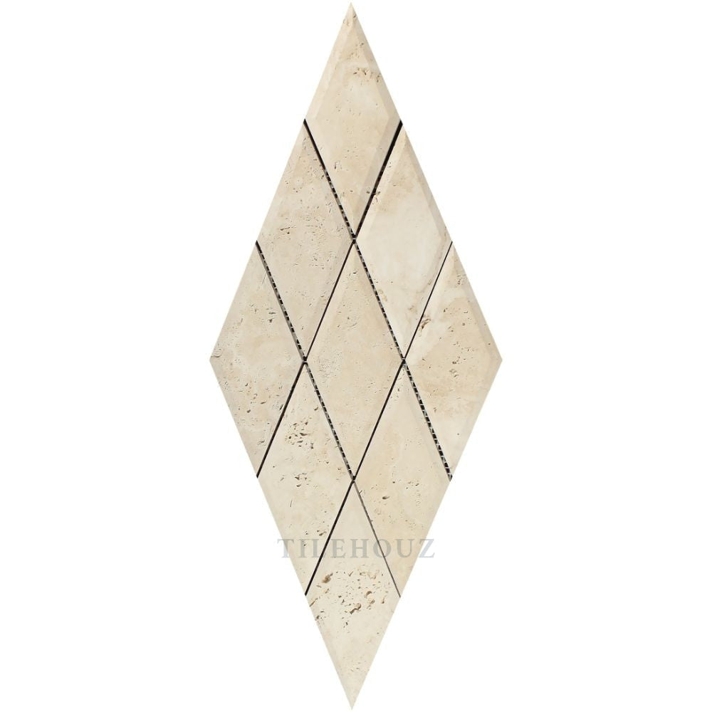 3x6 Honed Ivory Travertine Diamond Mosaic Tile by Tilehouz for walls and ceilings
