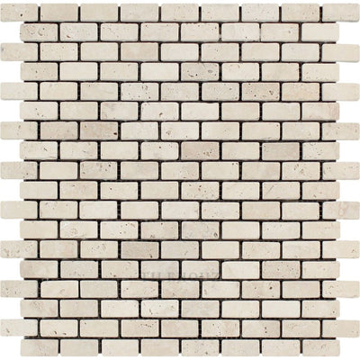 5/8 X 1 1/4 Tumbled Ivory Travertine Baby Brick Mosaic Tile Tiles