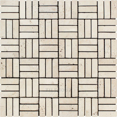5/8 X 2 Tumbled Ivory Travertine Triple-Strip Mosaic Tile Tiles