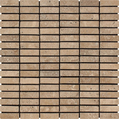 5/8 X 2 Tumbled Noce Travertine Single-Strip Mosaic Tile Tiles